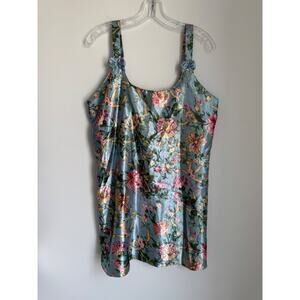 Vintage 80s Sante Floral Satin Chemise Nightie Slip Bows